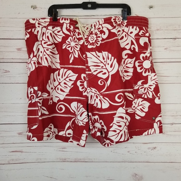 Caribbean Joe Men's XL Red Tropical Hawaiian Swim - Picture 1 of 7